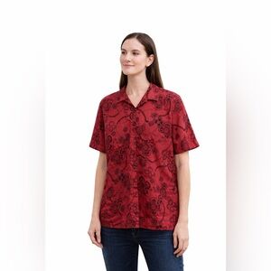 Hot Cotton by Marc Ware Blouse Top Women's Size Medium Floral Short Sleeve